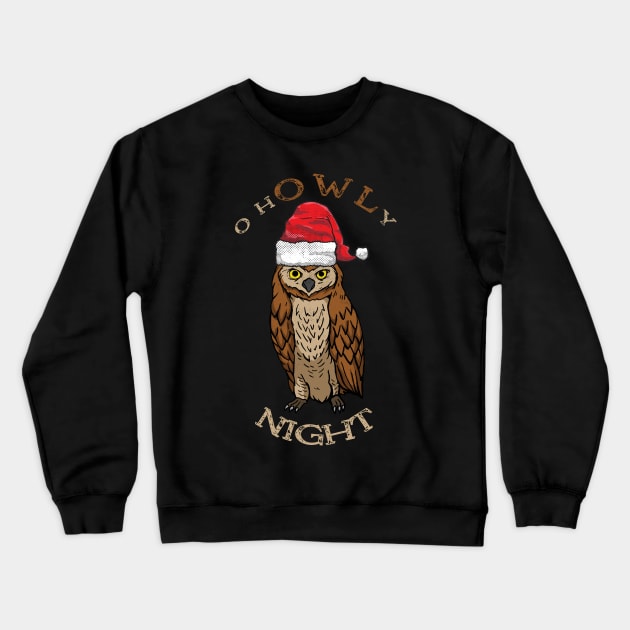 O hOWLy Night Funny Christmas Santa Owl Crewneck Sweatshirt by Contentarama